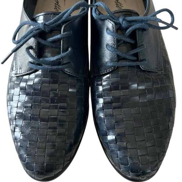 TROTTERS Woven Leather Loafer Flats Sz 6.5 Navy Blue Lace Up Vintage 90s Preppy - Picture 6 of 10